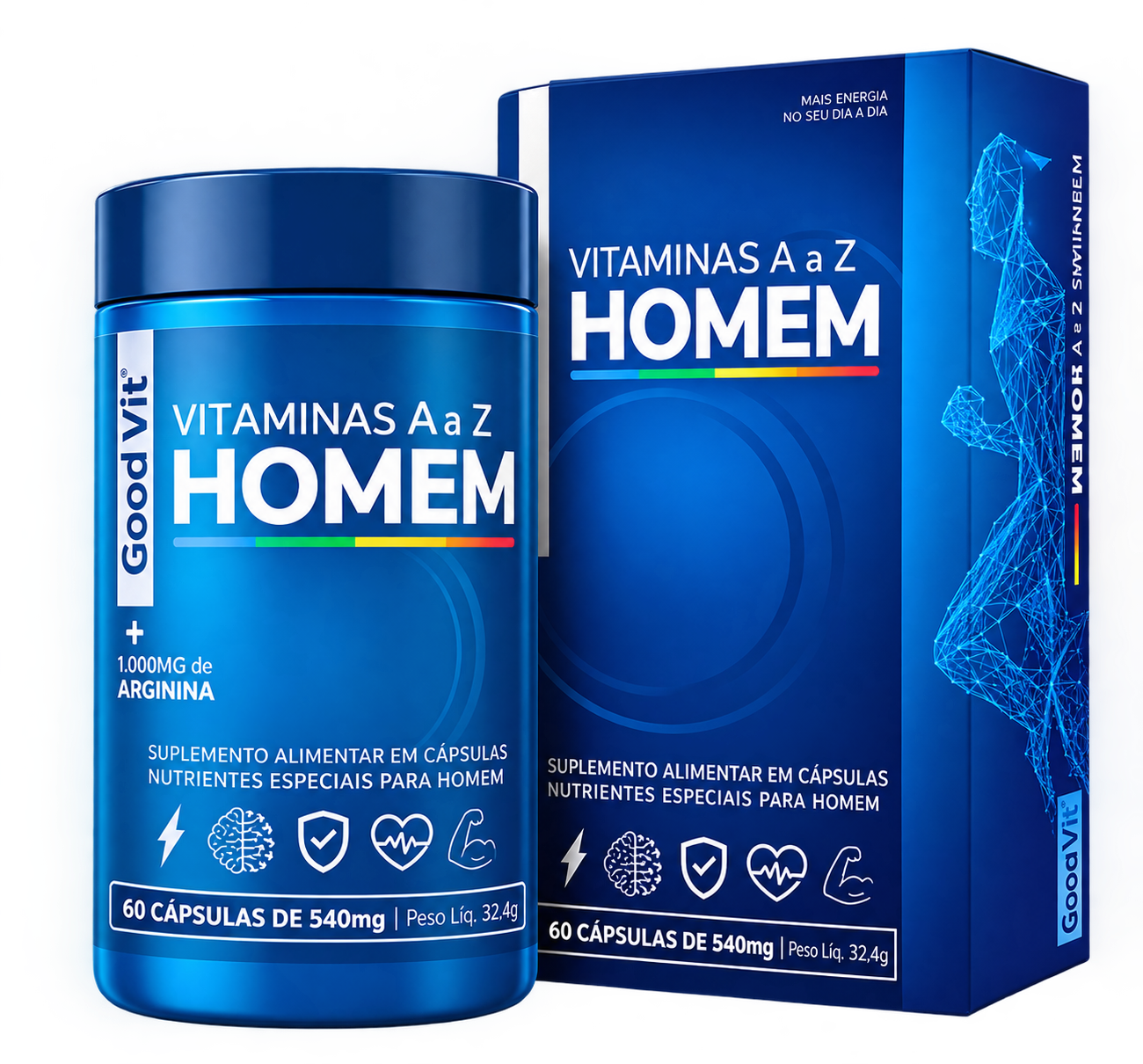 Vitaminas A a Z Homem + 50mg de L-Arginina 60 cápsulas